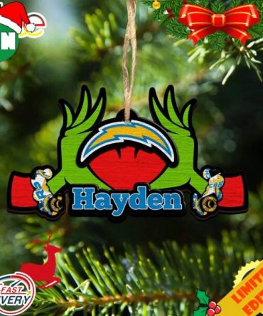 NFL Los Angeles Chargers Grinch Christmas Ornament Personalized Your Name 2023 Christmas Tree Decorations