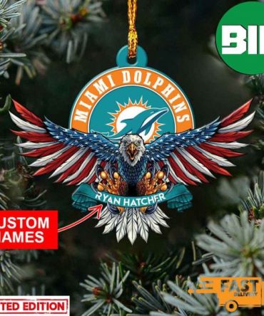 NFL Miami Dolphins Xmas American US Eagle Personalized Name Ornament