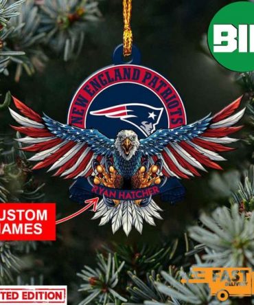 NFL New England Patriots Xmas American US Eagle Personalized Name Ornament