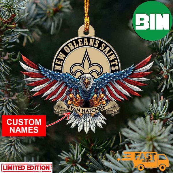 NFL New Orleans Saints Xmas American US Eagle Personalized Name Ornament