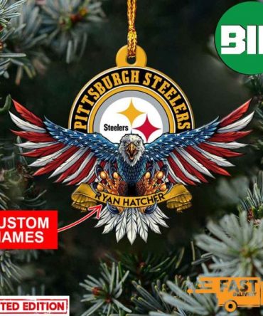 NFL Pittsburgh Steelers Xmas American US Eagle Personalized Name Ornament