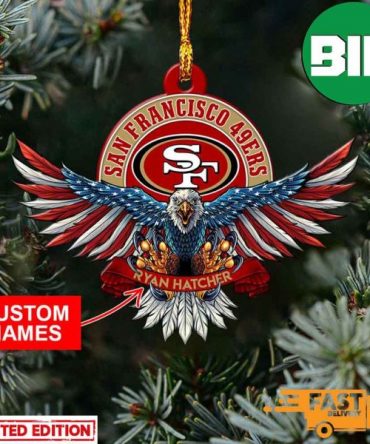 NFL San Francisco 49ers Xmas American US Eagle Personalized Name Ornament