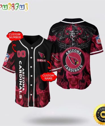 NFL Arizona Cardinals Baseball Jersey 3D Personalized Skull Customization Options Available