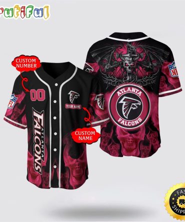 NFL Atlanta Falcons Baseball Jersey 3D Personalized Skull Customization Options Available