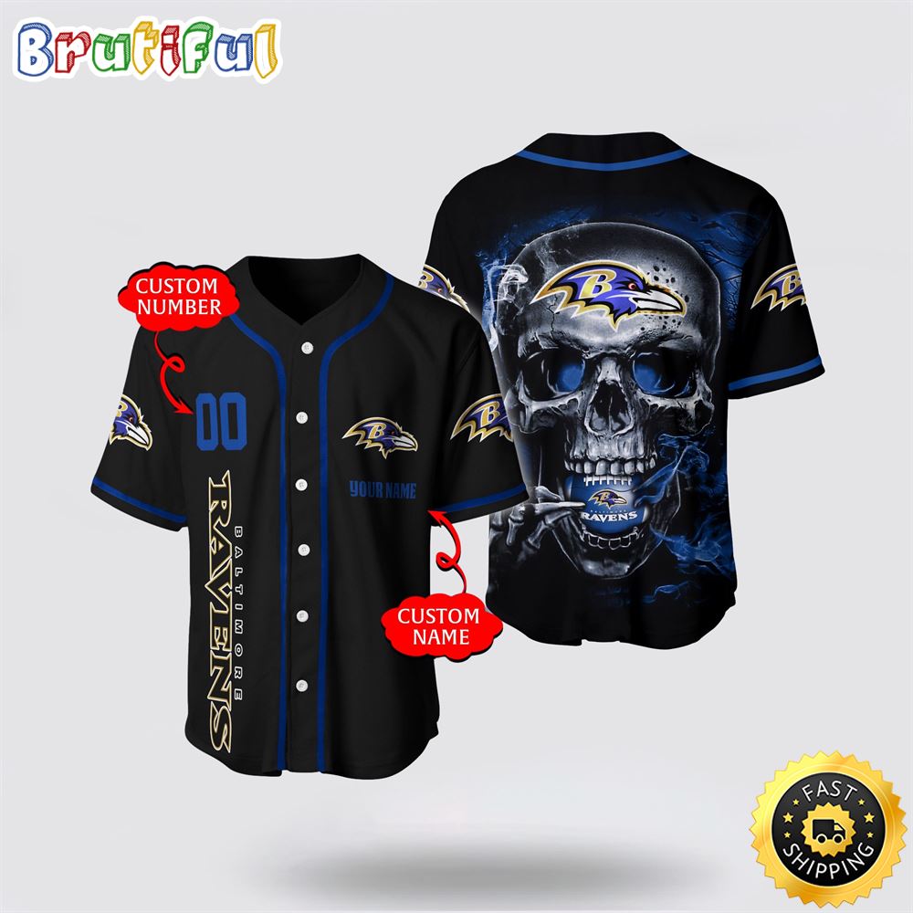 NFL Baltimore Ravens Baseball Jersey 3D Personalized Skull Embrace Fashion And Team Spirit