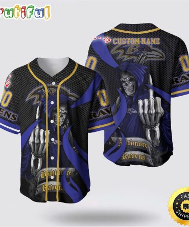 NFL Baltimore Ravens Baseball Jersey 3D Personalized Skull Gear Up For Game Day