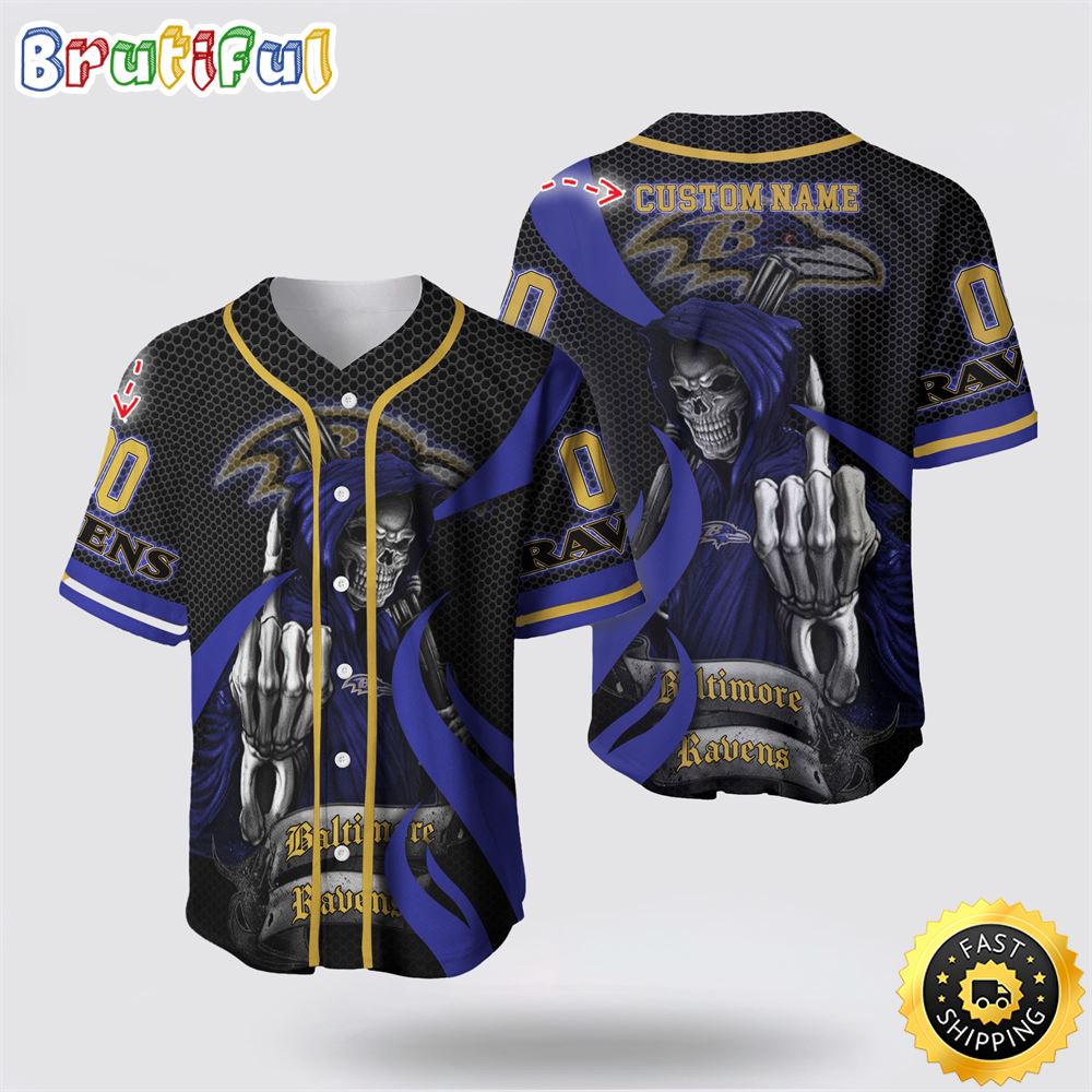NFL Baltimore Ravens Baseball Jersey 3D Personalized Skull Gear Up For Game Day