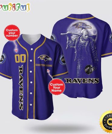 NFL Baltimore Ravens Baseball Jersey 3D Personalized Skull Score Big With Team Spirit