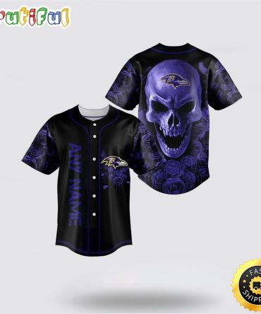 NFL Baltimore Ravens Baseball Jersey 3D Personalized Skull Top Quality Fan Apparel