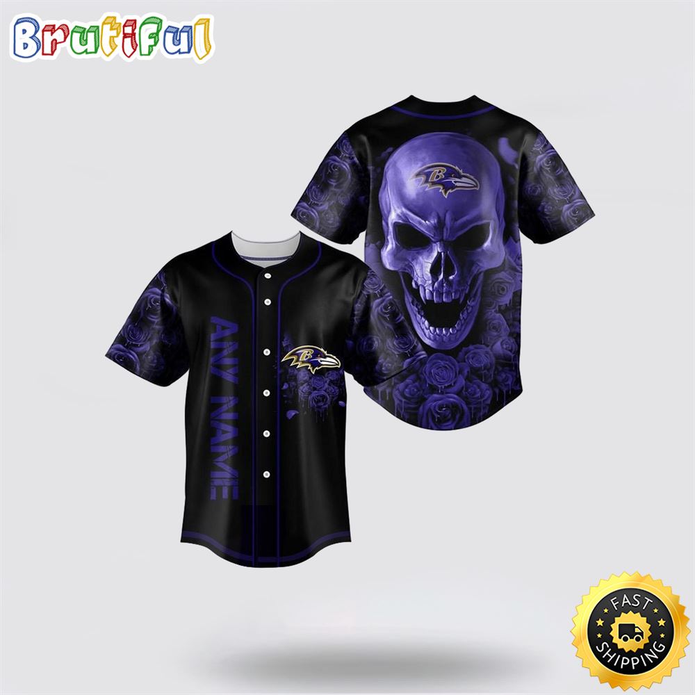 NFL Baltimore Ravens Baseball Jersey 3D Personalized Skull Top Quality Fan Apparel