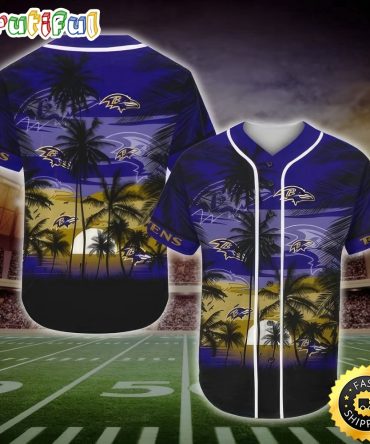 NFL Baltimore Ravens Baseball Jersey Shirt Palm Tree