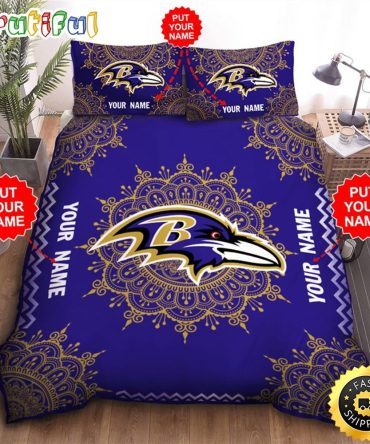 NFL Baltimore Ravens Custom Name Purple Bedding Set