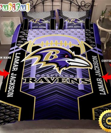 NFL Baltimore Ravens Custom Name Purple Black Bedding Set