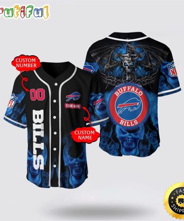 NFL Buffalo Bills Baseball Jersey 3D Personalized Skull Customization Options Available