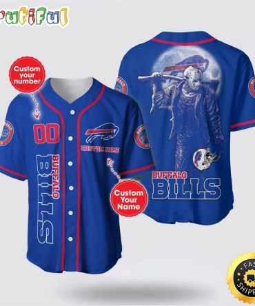 NFL Buffalo Bills Baseball Jersey 3D Personalized Skull Score Big With Team Spirit