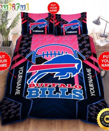 NFL Buffalo Bills Custom Name Black Red Bedding Set