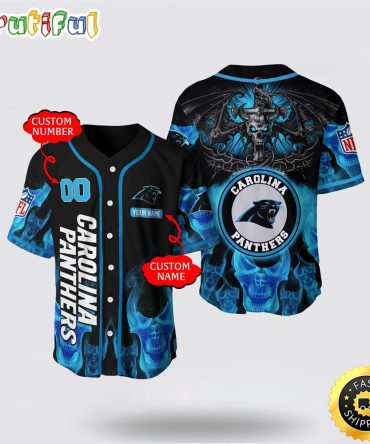 NFL Carolina Panthers Baseball Jersey 3D Personalized Skull Customization Options Available