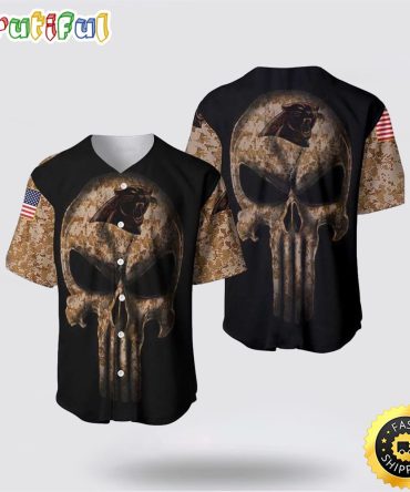 NFL Carolina Panthers Baseball Jersey Camouflage Skull Summer Gift For Fans