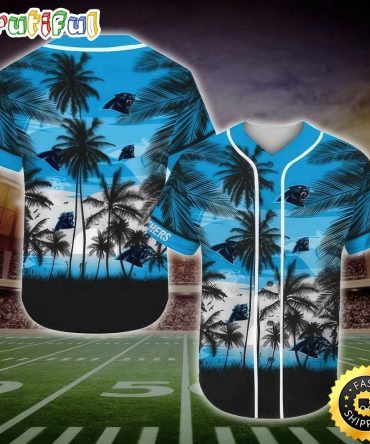 NFL Carolina Panthers Baseball Jersey Shirt Palm Tree