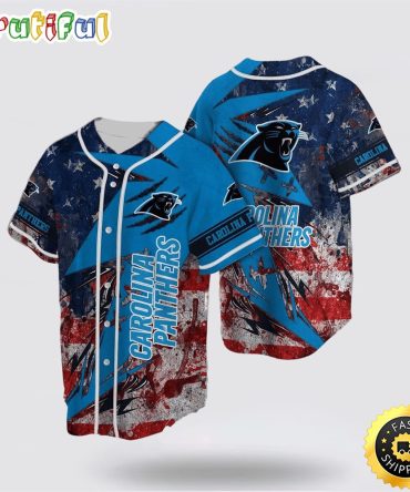 NFL Carolina Panthers Baseball Jersey Symbol American Flag Red Blue Jersey Shirt