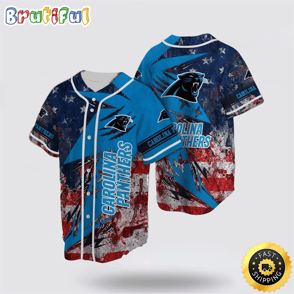 NFL Carolina Panthers Baseball Jersey Symbol American Flag Red Blue Jersey Shirt