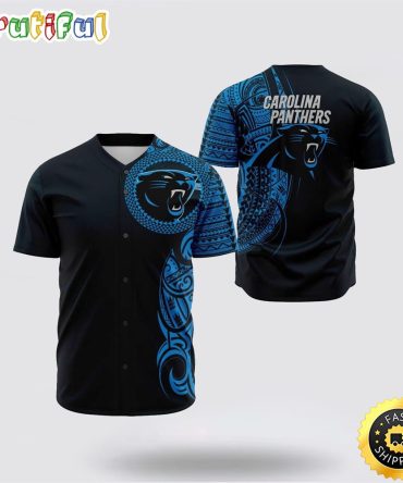 NFL Carolina Panthers Baseball Jersey Symbol Atikapu Pattern Black Blue Jersey Shirt