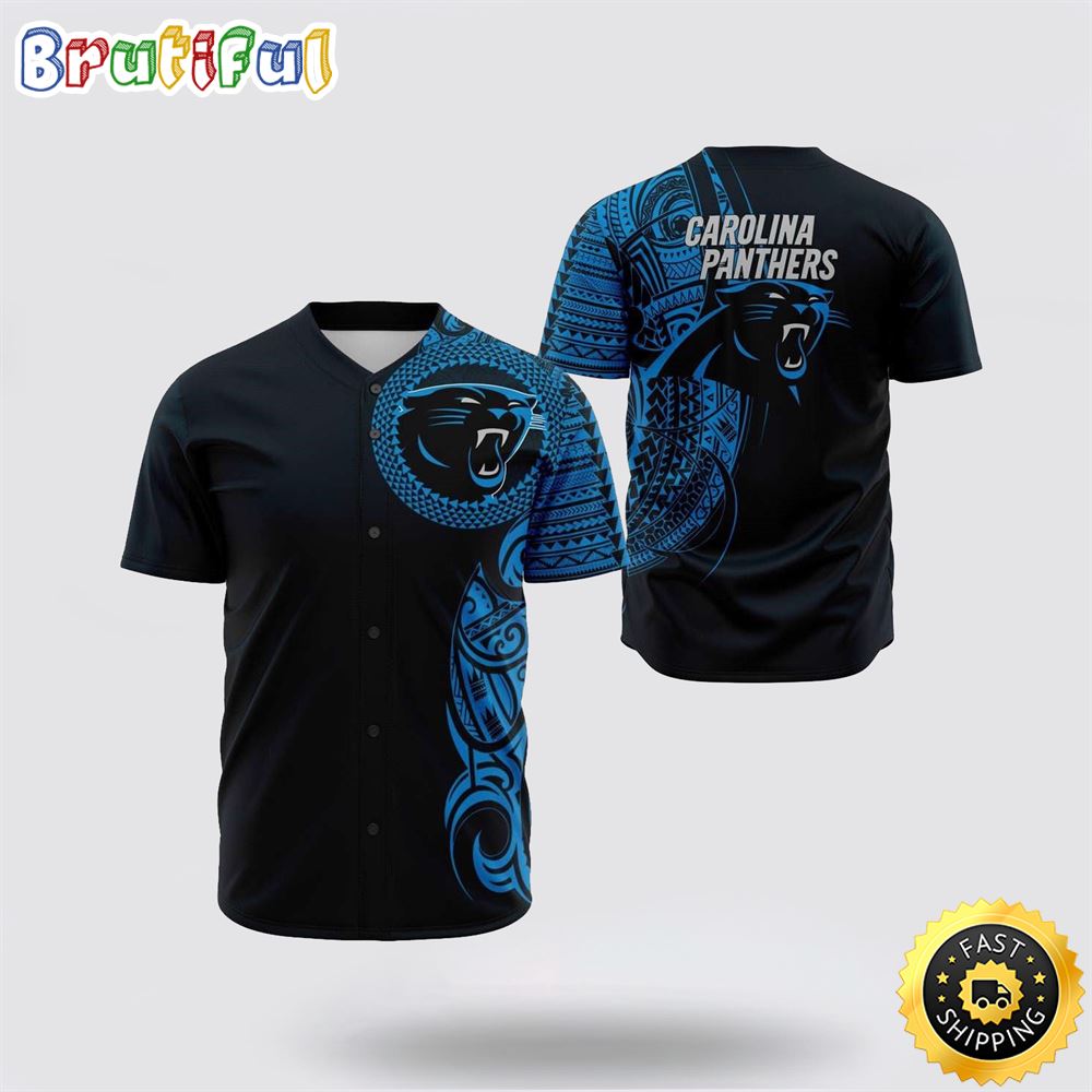 NFL Carolina Panthers Baseball Jersey Symbol Atikapu Pattern Black Blue Jersey Shirt