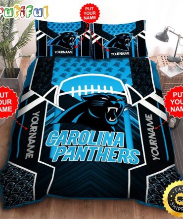 NFL Carolina Panthers Custom Name Black Blue Bedding Set