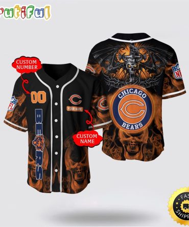 NFL Chicago Bears Baseball Jersey 3D Personalized Skull Customization Options Available