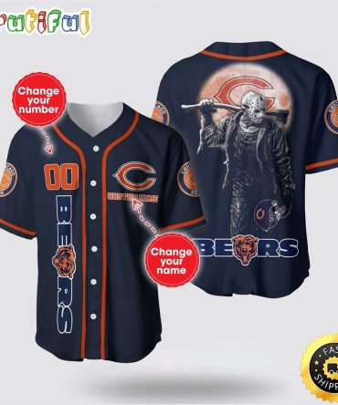 NFL Chicago Bears Baseball Jersey 3D Personalized Skull Score Big With Team Spirit