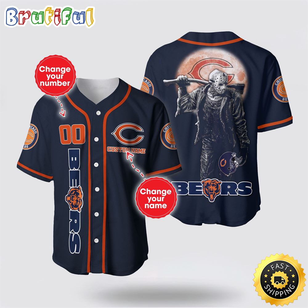 NFL Chicago Bears Baseball Jersey 3D Personalized Skull Score Big With Team Spirit