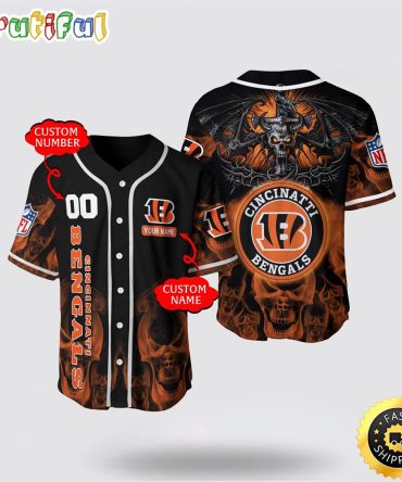NFL Cincinnati Bengals Baseball Jersey 3D Personalized Skull Customization Options Available