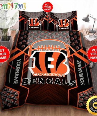 NFL Cincinnati Bengals Custom Name Black Orange Bedding Set