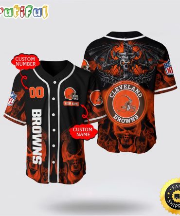 NFL Cleveland Browns Baseball Jersey 3D Personalized Skull Customization Options Available
