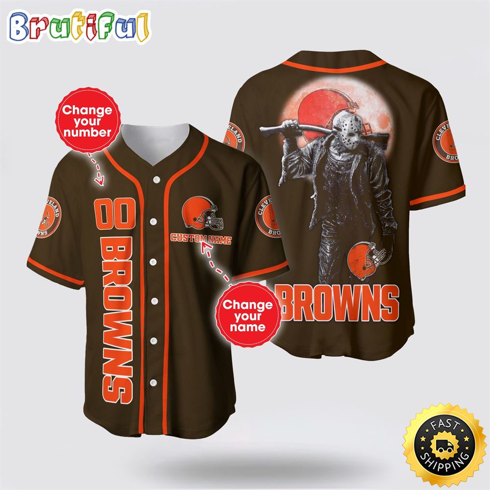NFL Cleveland Browns Baseball Jersey 3D Personalized Skull Score Big With Team Spirit