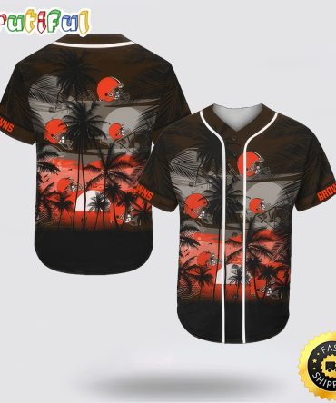 NFL Cleveland Browns Baseball Jersey Shirt Palm Tree