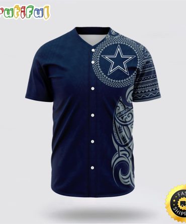 NFL Dallas Cowboys Baseball Jersey American Football  Symbol Polynesian Pattern Blue Jersey Shirt