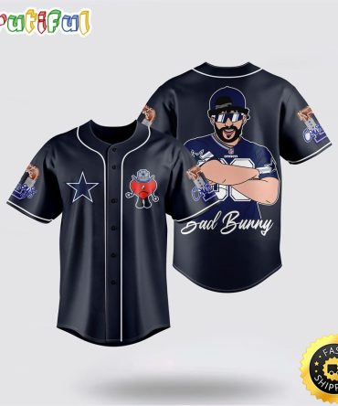 NFL Dallas Cowboys Baseball Jersey American Football Team Symbol Bad Bunny Graphic Blue Jersey Shirt