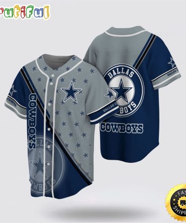 NFL Dallas Cowboys Baseball Jersey American Football Team Symbol Grey Blue Jersey Shirt