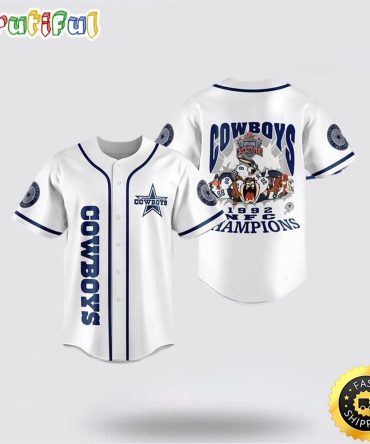 NFL Dallas Cowboys Baseball Jersey Champion Bugs Bunny Tasmania White Blue Jersey Shirt