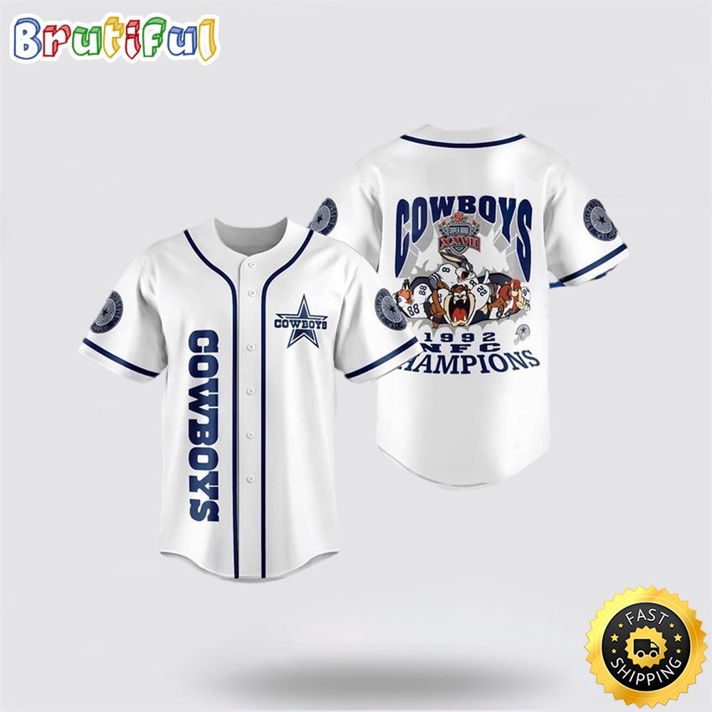 NFL Dallas Cowboys Baseball Jersey Champion Bugs Bunny Tasmania White Blue Jersey Shirt