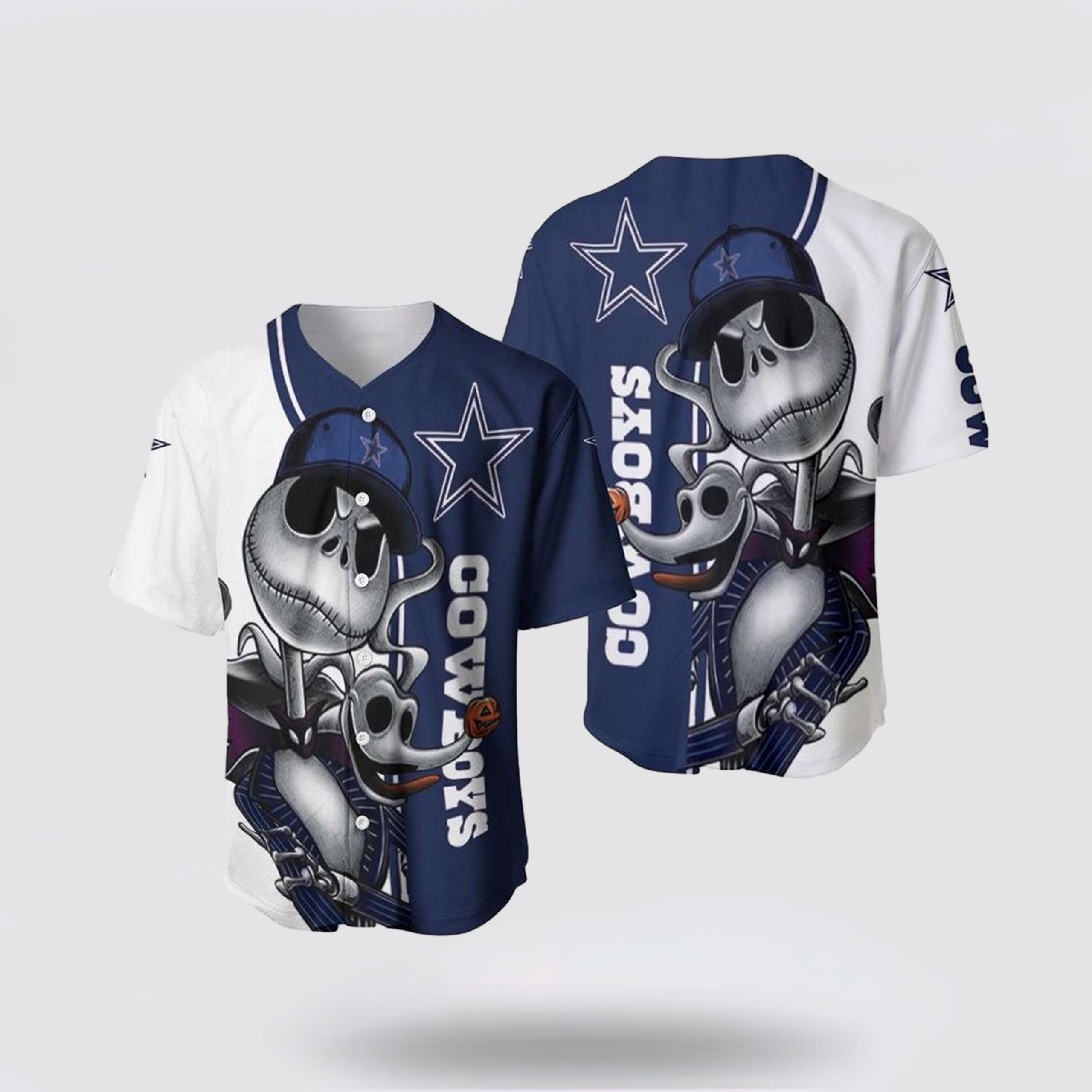 NFL Dallas Cowboys Baseball Jersey Jack Skellington And Zero Perfect Your Team Pride In Laid Back Fashion