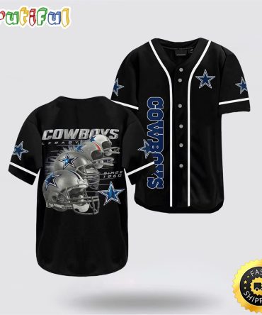 NFL Dallas Cowboys Baseball Jersey Legacy Since 1960 American Football Helmet Black Jersey Shirt