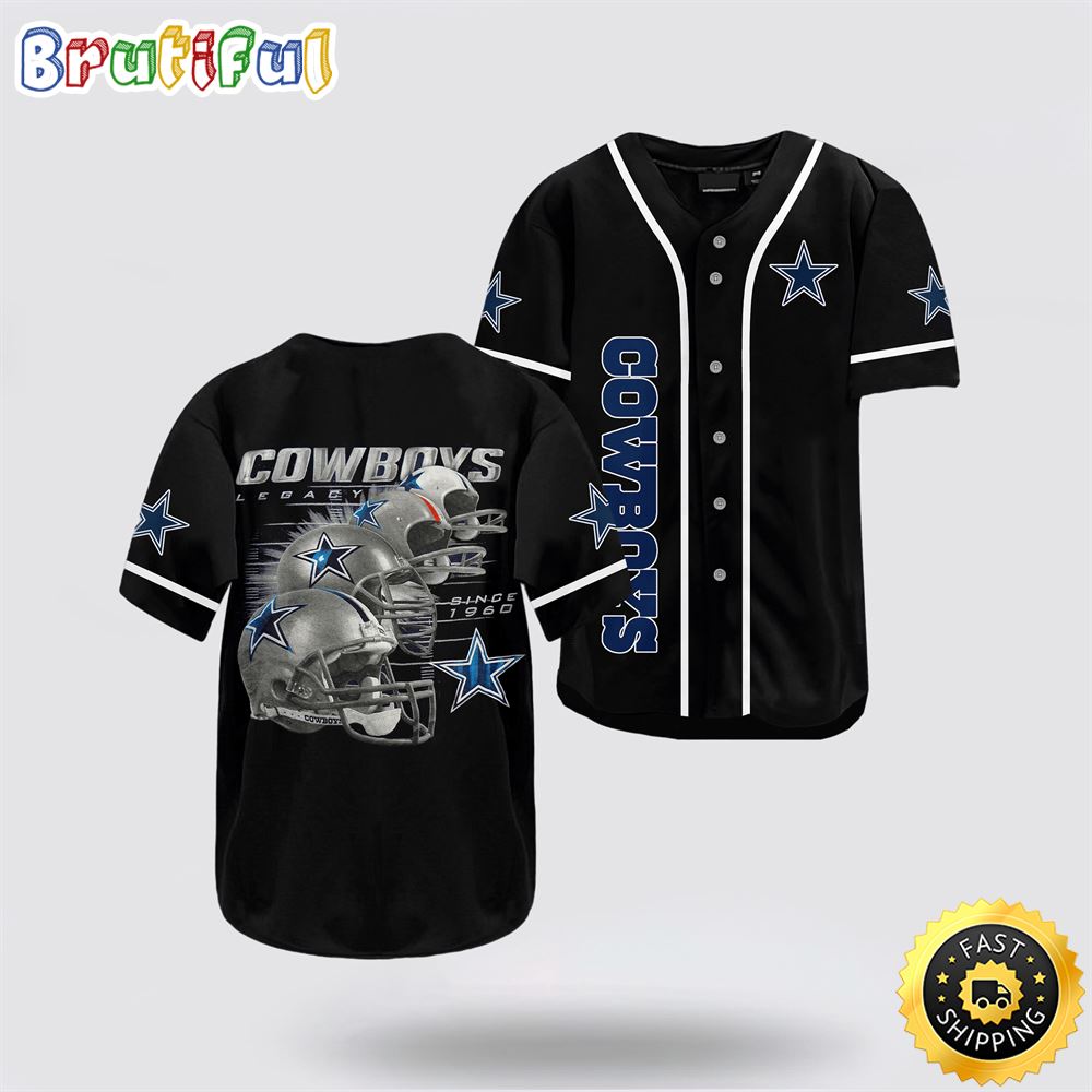 NFL Dallas Cowboys Baseball Jersey Legacy Since 1960 American Football Helmet Black Jersey Shirt