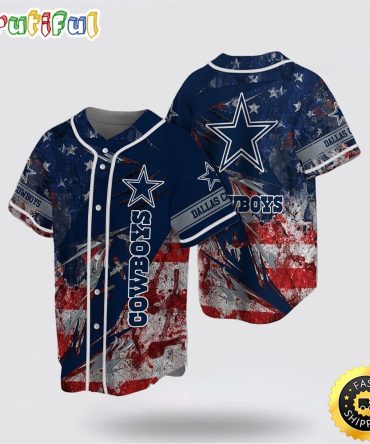 NFL Dallas Cowboys Baseball Jersey Team Symbol American Flag Blue Red Jersey Shirt