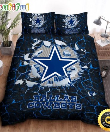 NFL Dallas Cowboys Broken Dark Blue Stone Bedding Set
