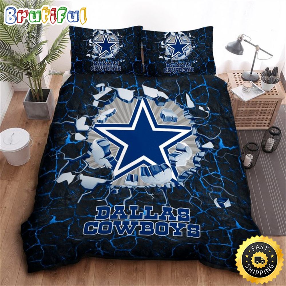NFL Dallas Cowboys Broken Dark Blue Stone Bedding Set