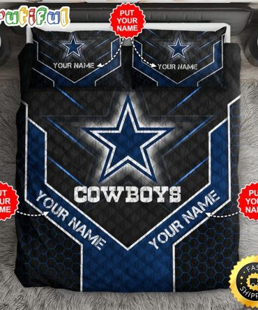 NFL Dallas Cowboys Custom Name Black Blue Bedding Set