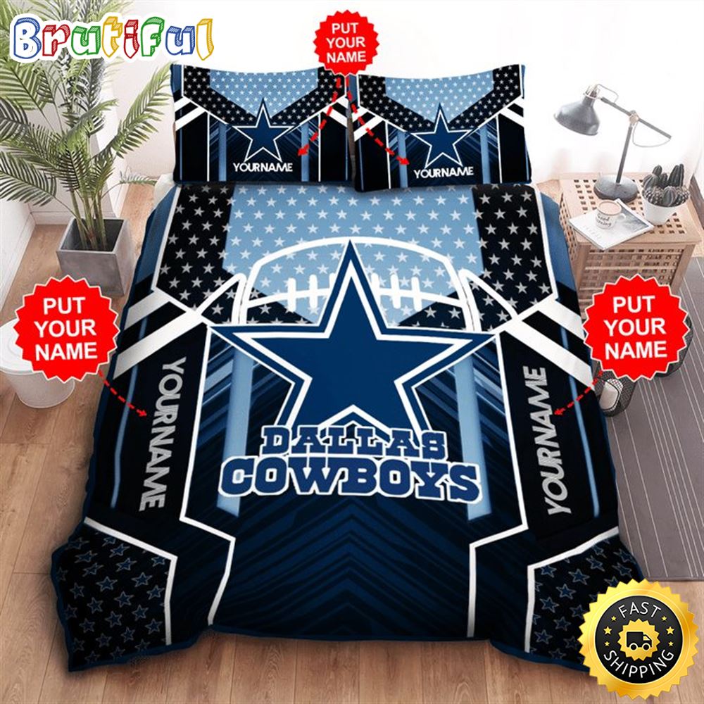 NFL Dallas Cowboys Custom Name Black Light Blue Bedding Set