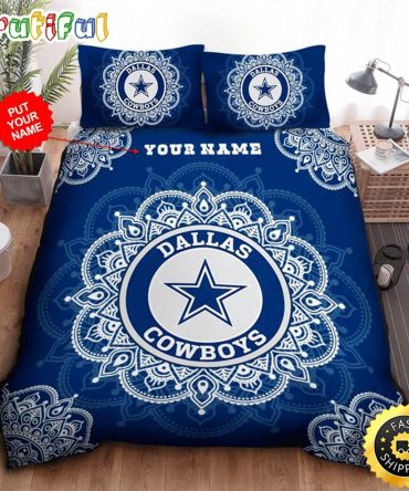 NFL Dallas Cowboys Custom Name Blue Grey Logo Center Bedding Set